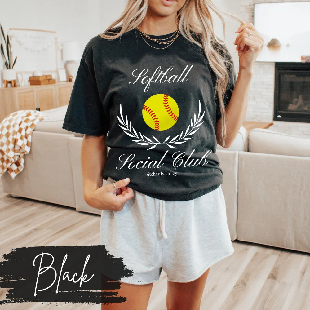 Softball Social Club T-Shirt, Softball Mom Social Club, Preppy Softball Fan Mama Mom Shirt, Softball Coquette Vintage, Pitches Be Crazy