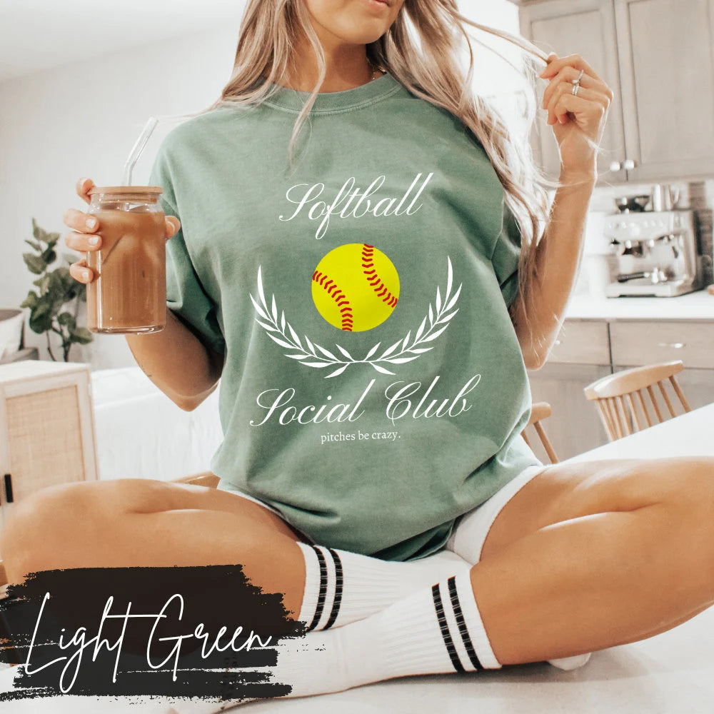 Softball Social Club T-Shirt, Softball Mom Social Club, Preppy Softball Fan Mama Mom Shirt, Softball Coquette Vintage, Pitches Be Crazy