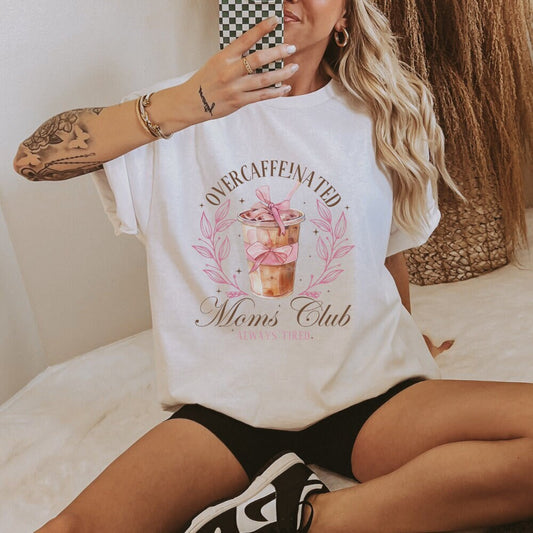 Over-caffeinated Mom's Club, Social Club T-shirt, Iced Coffee Life, Coffee Coquette Tee, Anti-Social Club, Gift for Coffee Lover, Mama Shirt