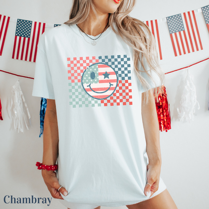 Retro Smiley Face America USA Flag Shirt, 4th of July Shirt, American Tshirt, USA Comfort Colors Shirt, Usa Flag Tee, Usa Shirt, Fireworks