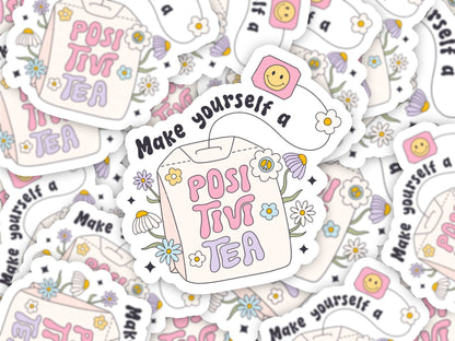 Positivi-TEA Sticker Mental Health Awareness Cozy Self Care Chemical Imbalance Sticker, Retro Funny Water Bottle Kindle Laptop Cup Sticker