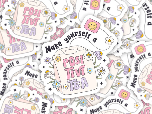 Positivi-TEA Sticker Mental Health Awareness Cozy Self Care Chemical Imbalance Sticker, Retro Funny Water Bottle Kindle Laptop Cup Sticker