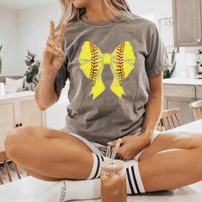Softball Bow Shirt, Coquette Bow Shirt, Softball Mom, SB Mama, Gift for Softball Player, Softball Tshirt, Distressed Vintage Bow Shirt