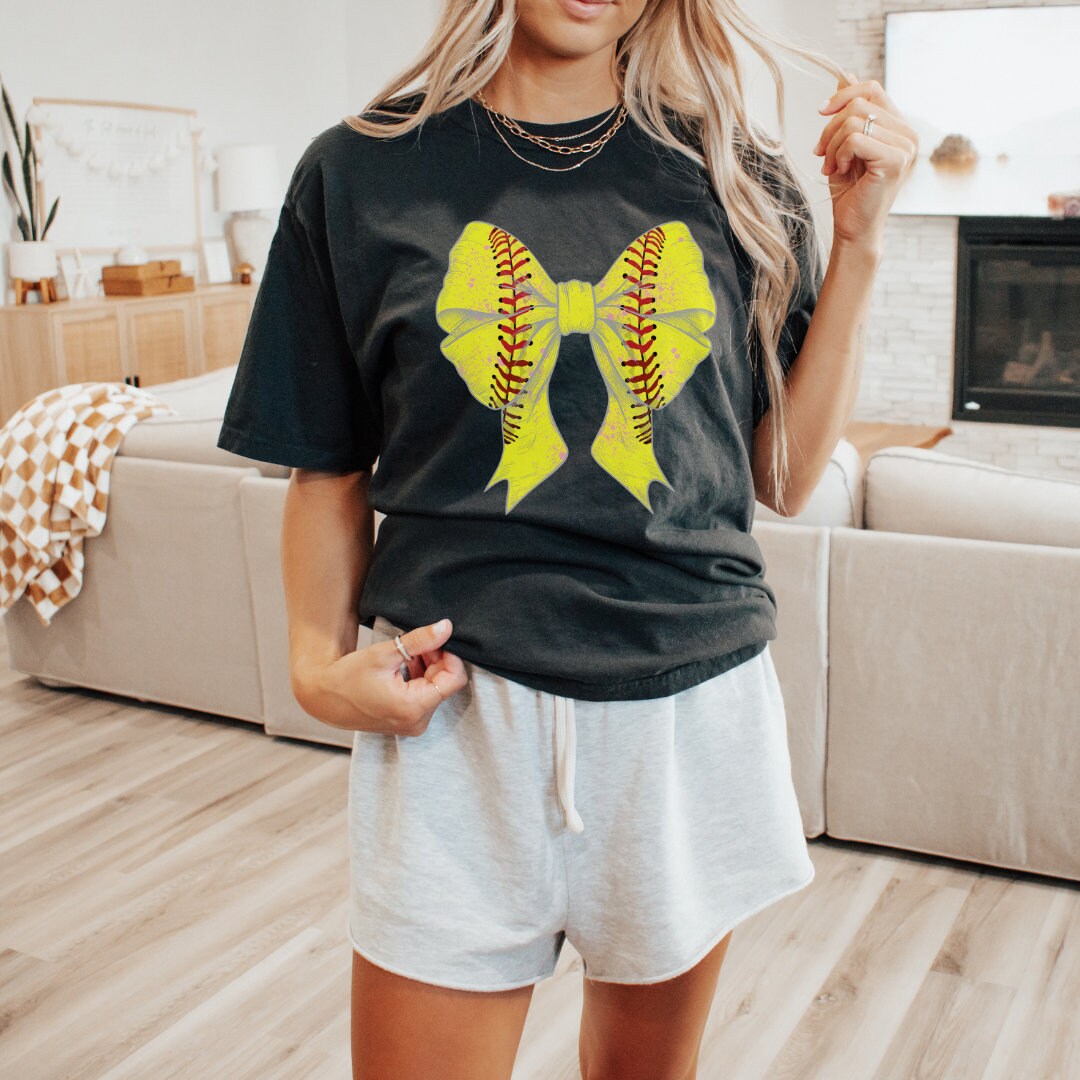 Softball Bow Shirt, Coquette Bow Shirt, Softball Mom, SB Mama, Gift for Softball Player, Softball Tshirt, Distressed Vintage Bow Shirt