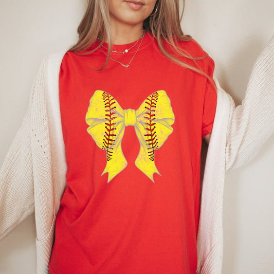 Softball Bow Shirt, Coquette Bow Shirt, Softball Mom, SB Mama, Gift for Softball Player, Softball Tshirt, Distressed Vintage Bow Shirt