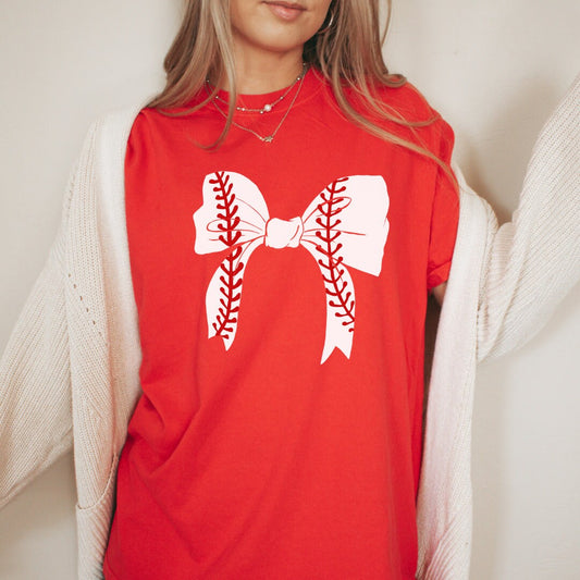 Baseball Bow Shirt, Coquette Bow Shirt, Baseball Mom, Baseball Mama Baseball Fan Tee, Distressed Vintage Bow Shirt, Baseball Comfort Colors