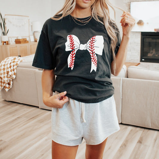 Baseball Bow Shirt, Coquette Bow Shirt, Baseball Mom, Baseball Mama Baseball Fan Tee, Distressed Vintage Bow Shirt, Baseball Comfort Colors