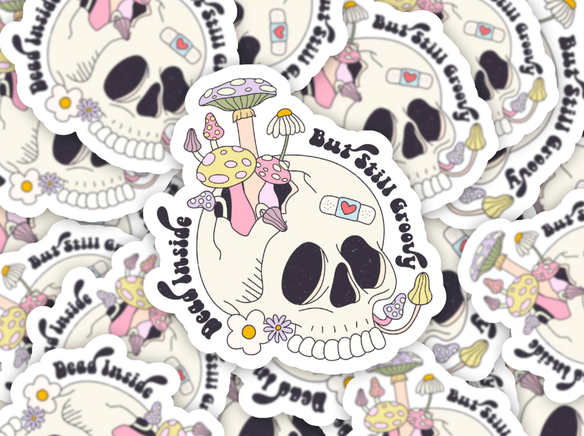 Dead Inside Sticker Mental Health Awareness Groovy Self Care Chemical Imbalance Sticker, Retro Funny Water Bottle Kindle Laptop Cup Sticker