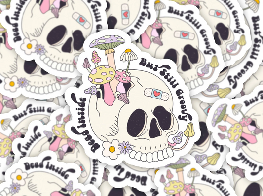 Dead Inside Sticker Mental Health Awareness Groovy Self Care Chemical Imbalance Sticker, Retro Funny Water Bottle Kindle Laptop Cup Sticker