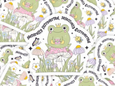 Frog Introvert Sticker Mental Health Self Care Chemical Imbalance Sticker, Mental Health Sticker, Retro Funny Water Bottle Kindle Stickers