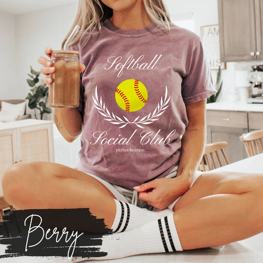 Softball Social Club T-Shirt, Softball Mom Social Club, Preppy Softball Fan Mama Mom Shirt, Softball Coquette Vintage, Pitches Be Crazy