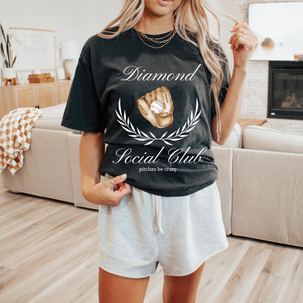 Baseball Diamond Social Club T-Shirt, Home Place Social Club, Preppy Baseball Mama Mom Shirt, Baseball Coquette Shirt Vintage