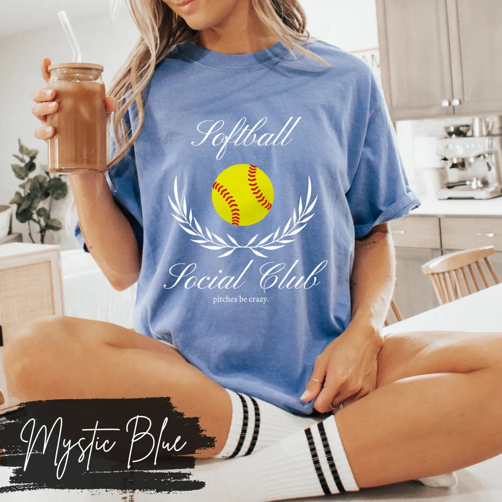Softball Social Club T-Shirt, Softball Mom Social Club, Preppy Softball Fan Mama Mom Shirt, Softball Coquette Vintage, Pitches Be Crazy