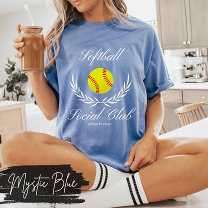 Softball Social Club T-Shirt, Softball Mom Social Club, Preppy Softball Fan Mama Mom Shirt, Softball Coquette Vintage, Pitches Be Crazy