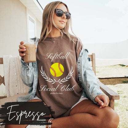 Softball Social Club T-Shirt, Softball Mom Social Club, Preppy Softball Fan Mama Mom Shirt, Softball Coquette Vintage, Pitches Be Crazy