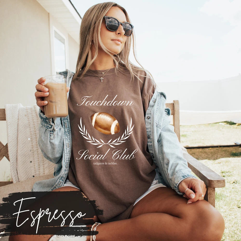 Football Social Club T-Shirt, Football Mom Social Club, Preppy Football Fan Mama Mom Shirt, Football Coquette Vintage Touchdowns and Tackles