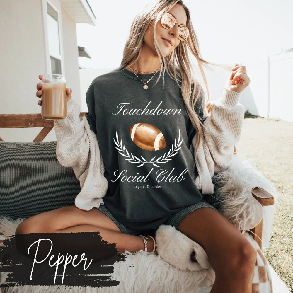 Football Social Club T-Shirt, Football Mom Social Club, Preppy Football Fan Mama Mom Shirt, Football Coquette Vintage Touchdowns and Tackles