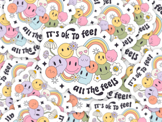 Feelings Sticker Mental Health Awareness Self Care Chemical Imbalance Sticker, Retro Funny Water Bottle Kindle Laptop Cup Sticker