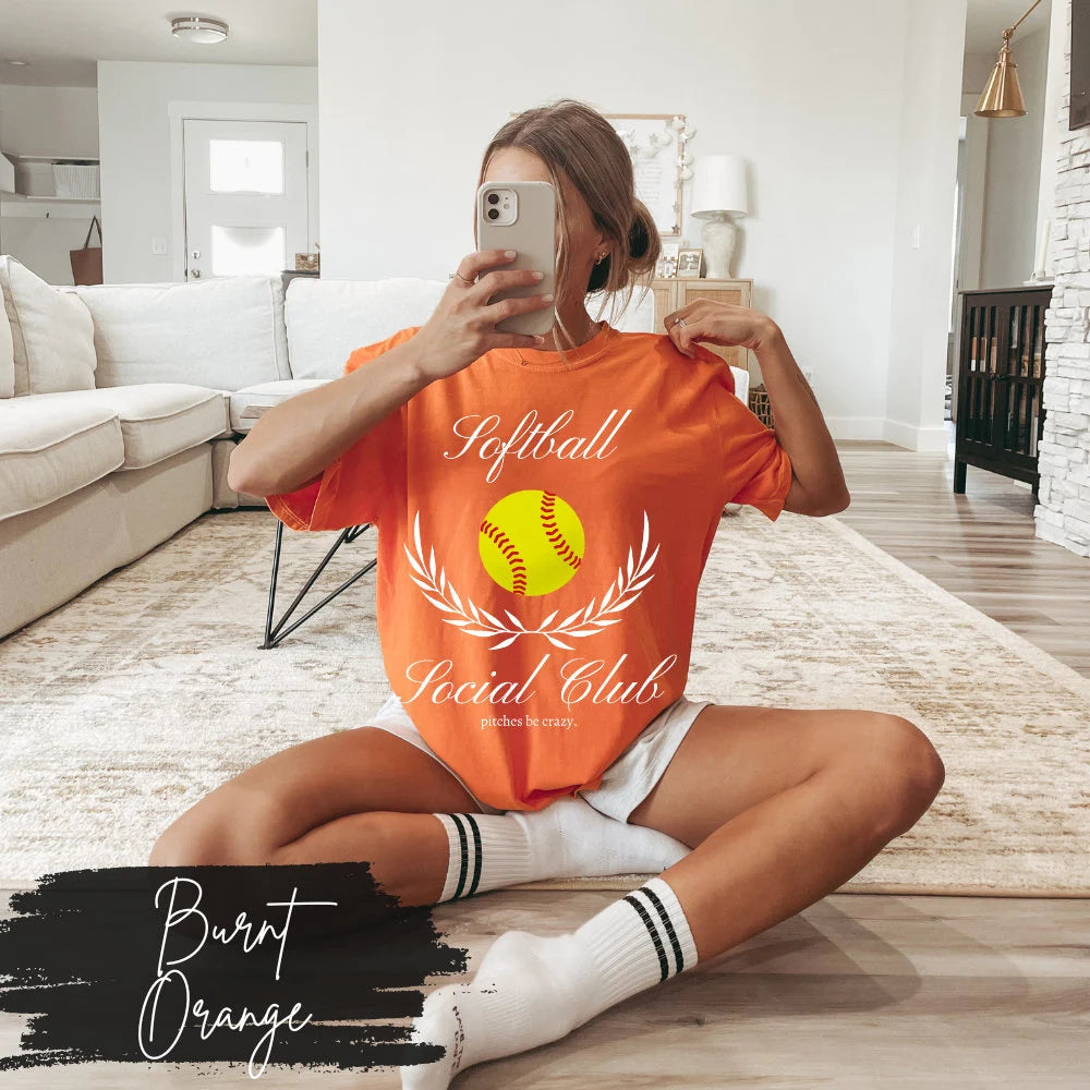 Softball Social Club T-Shirt, Softball Mom Social Club, Preppy Softball Fan Mama Mom Shirt, Softball Coquette Vintage, Pitches Be Crazy