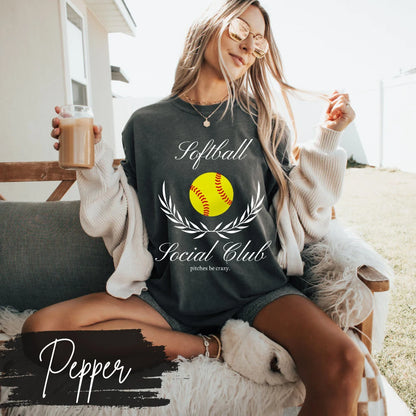 Softball Social Club T-Shirt, Softball Mom Social Club, Preppy Softball Fan Mama Mom Shirt, Softball Coquette Vintage, Pitches Be Crazy