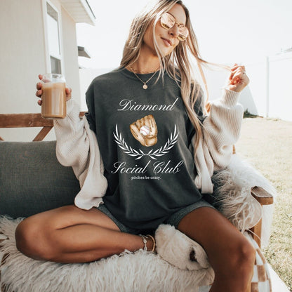 Baseball Diamond Social Club T-Shirt, Home Place Social Club, Preppy Baseball Mama Mom Shirt, Baseball Coquette Shirt Vintage