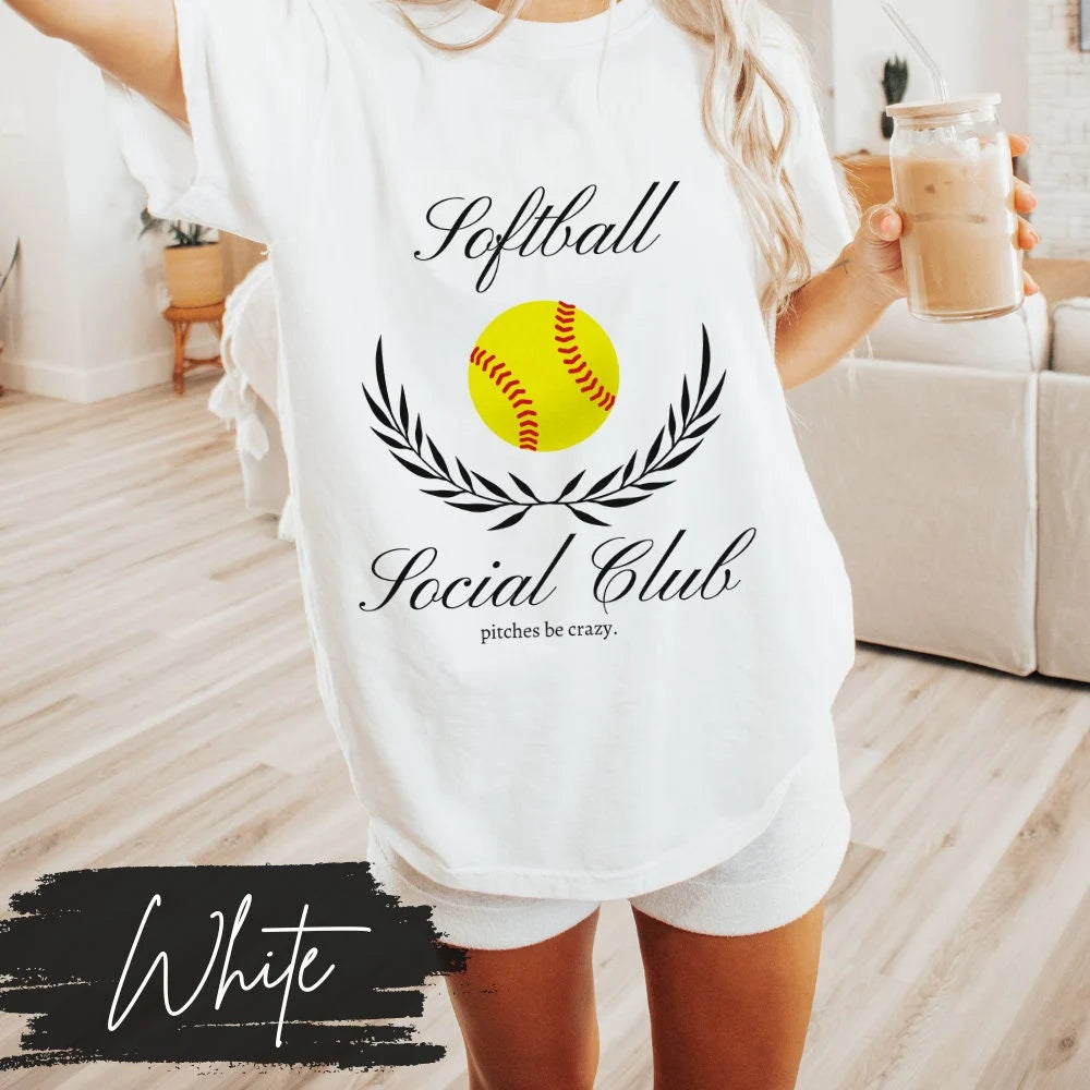 Softball Social Club T-Shirt, Softball Mom Social Club, Preppy Softball Fan Mama Mom Shirt, Softball Coquette Vintage, Pitches Be Crazy