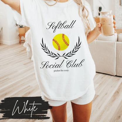 Softball Social Club T-Shirt, Softball Mom Social Club, Preppy Softball Fan Mama Mom Shirt, Softball Coquette Vintage, Pitches Be Crazy